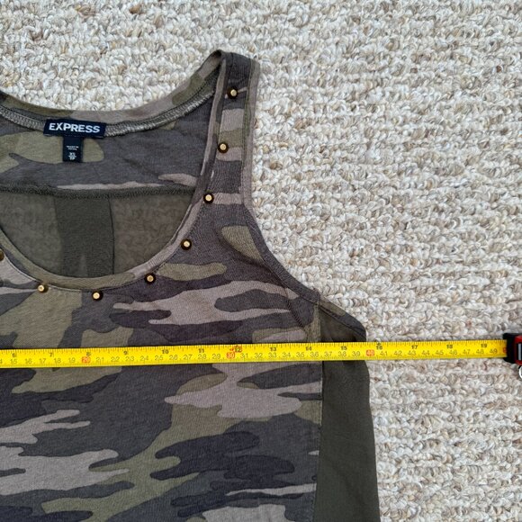 Express Camoflash sleeveless top army sheer Olive Green XS - Picture 3 of 6